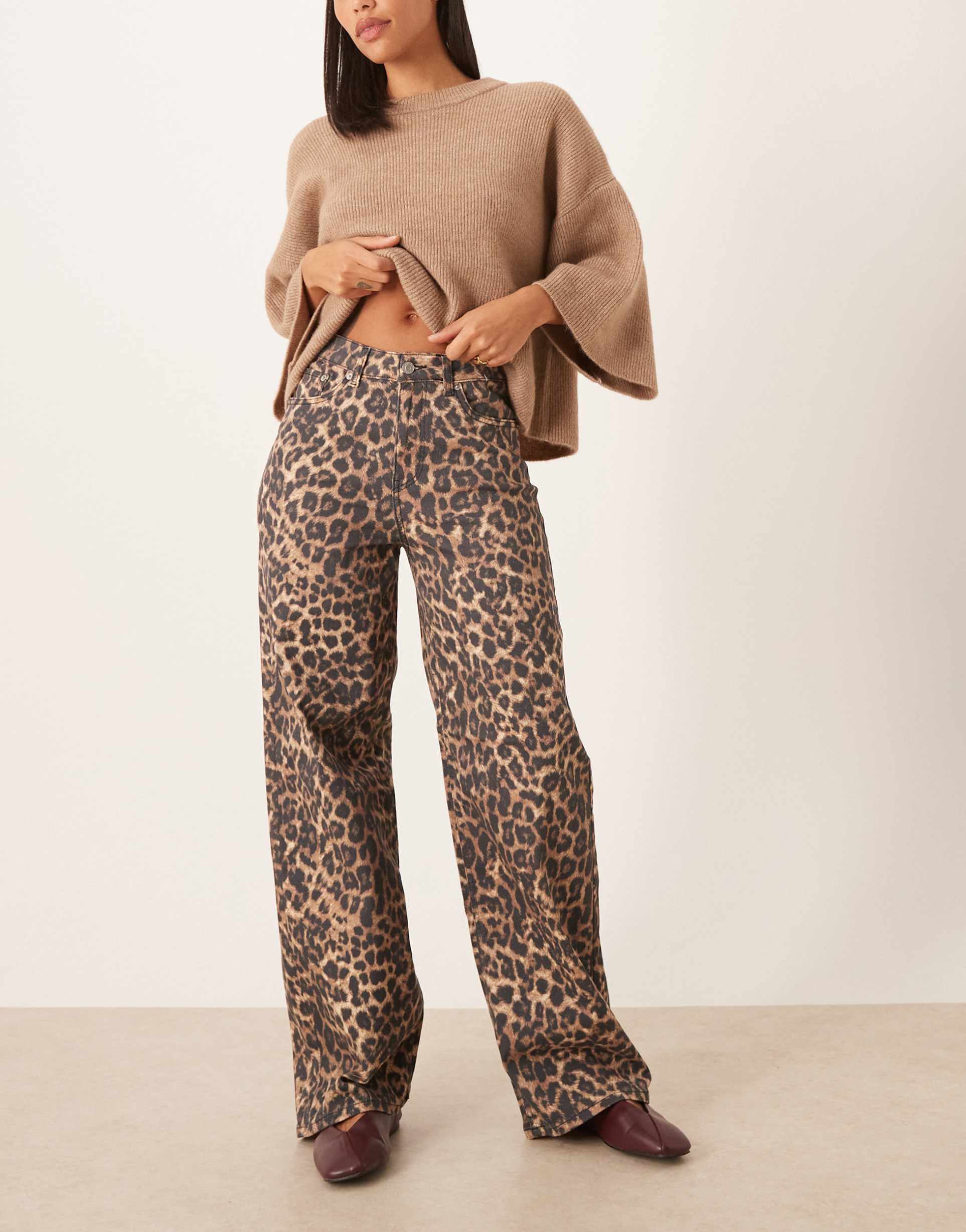 jjxx tokyo wide fit jeans in leopard print