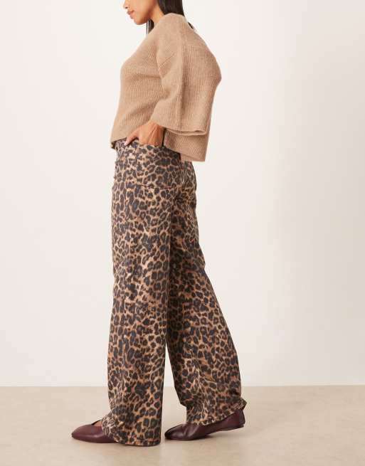 JJXX Tokyo wide fit jeans in leopard print