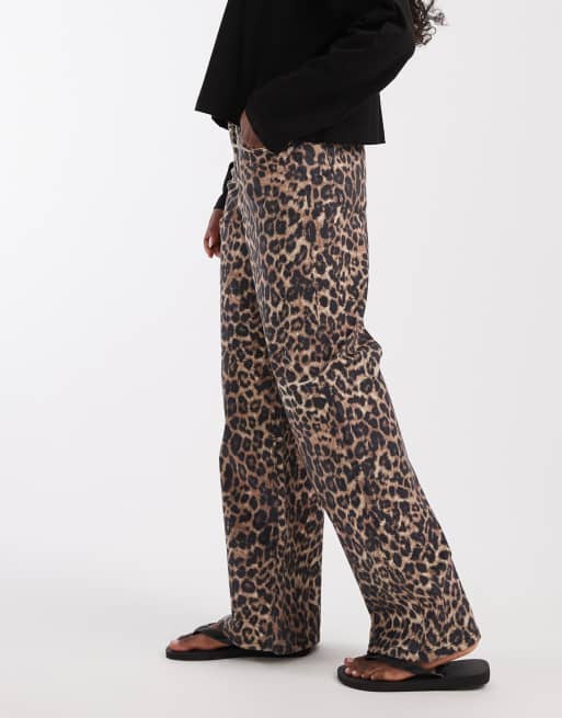 JJXX Tokyo wide fit jeans in leopard print, 3 of 5