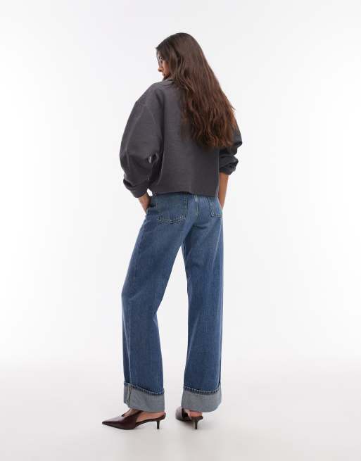 JJXX Tokyo wide fit jeans in medium blue wash with turn ups, 2 of 5