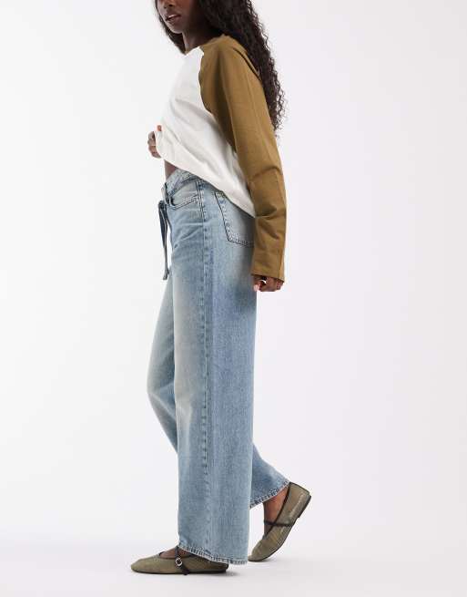 JJXX Tokyo wide fit jeans with drawstring belt in light blue wash, 2 of 5
