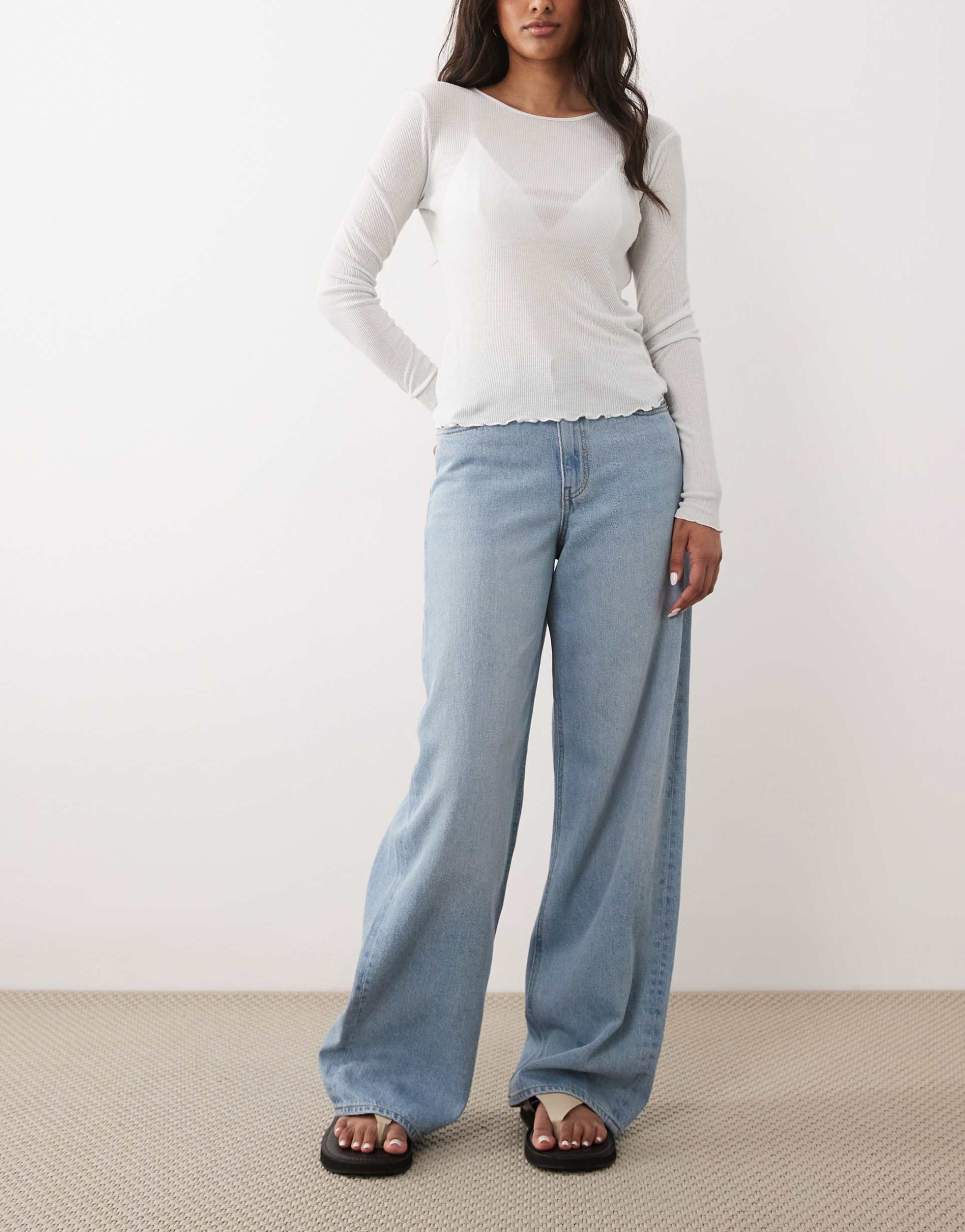 jjxx tokyo wide leg jeans in mid blue