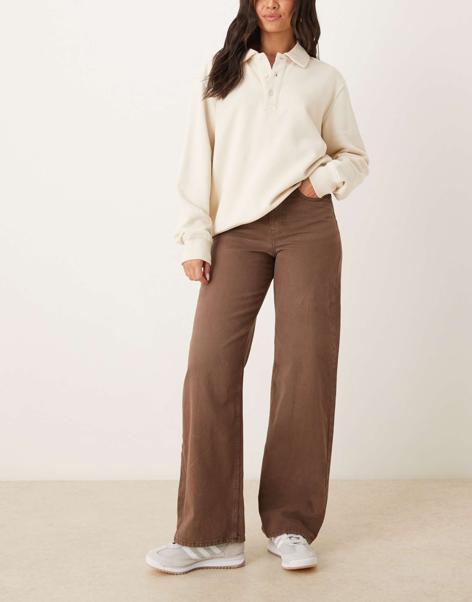 Широкие джинсы JJXX Tokyo стираного коричневого цвета 