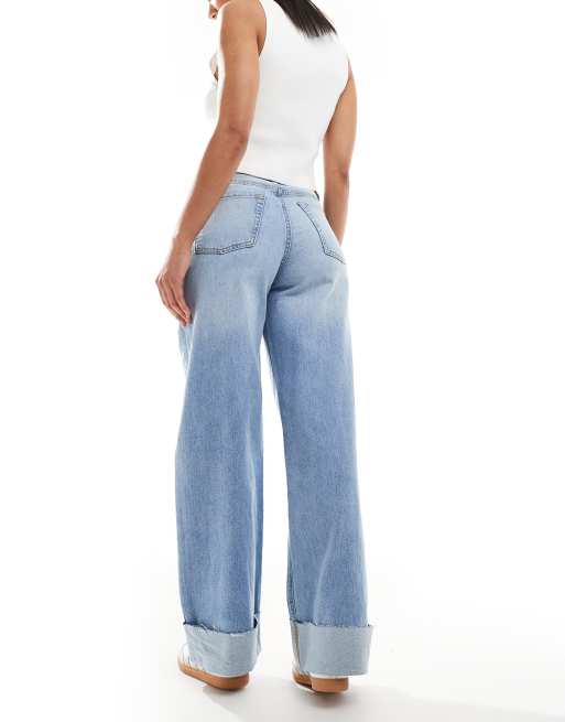 JJXX Tokyo wide leg jeans with cuffs in light blue | ASOS