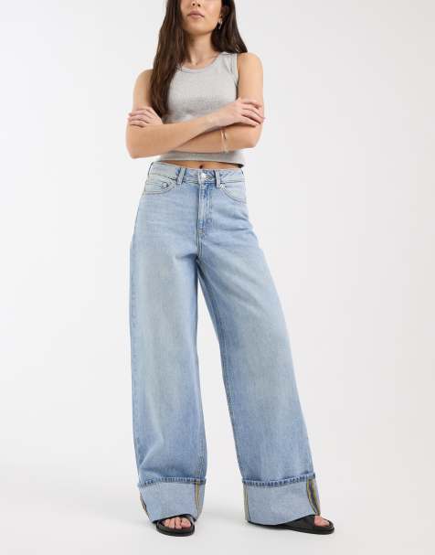 JJXX Tokyo wide leg jeans with cuffs in light blue - view 1
