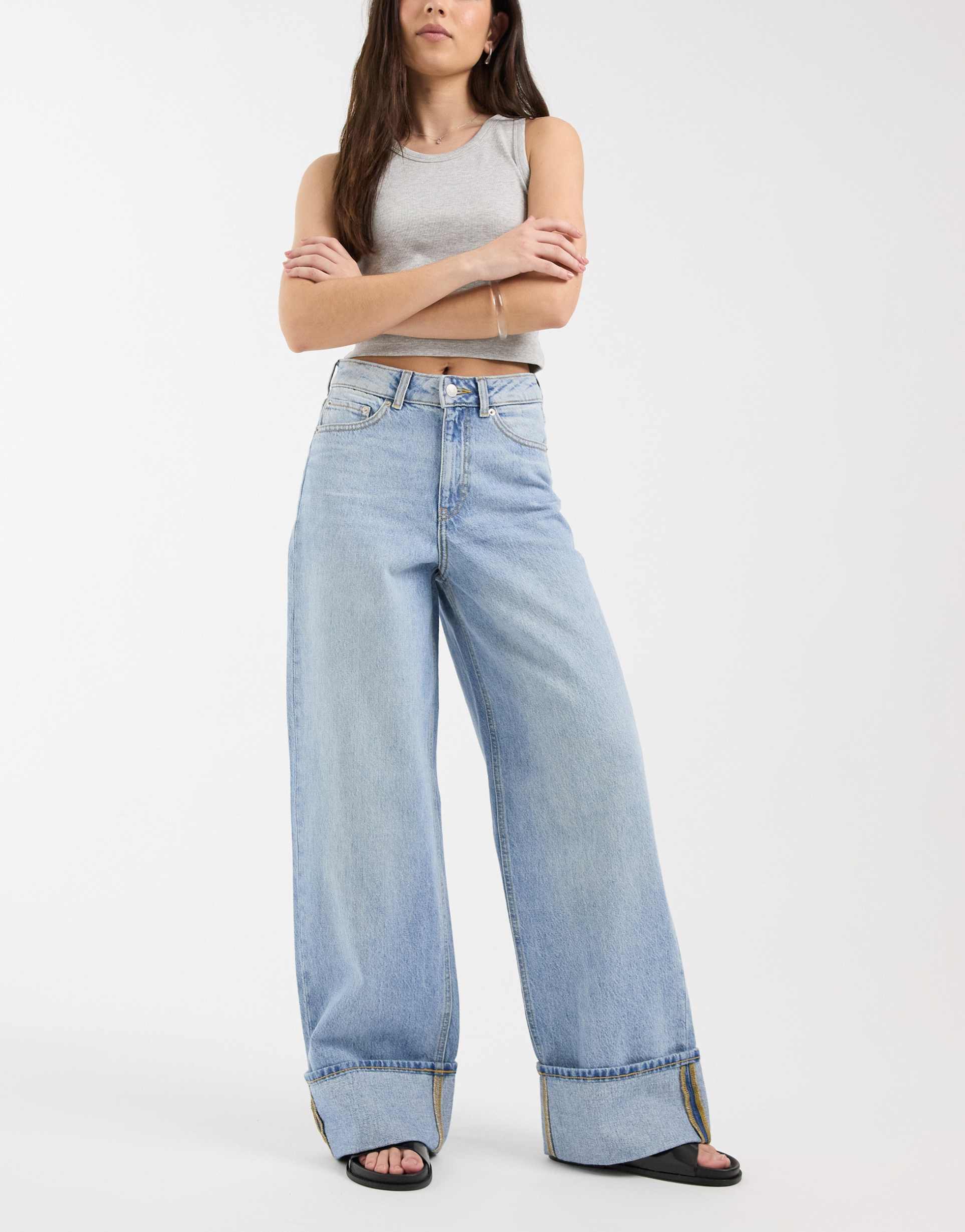 jjxx tokyo wide leg jeans with cuffs in light blue