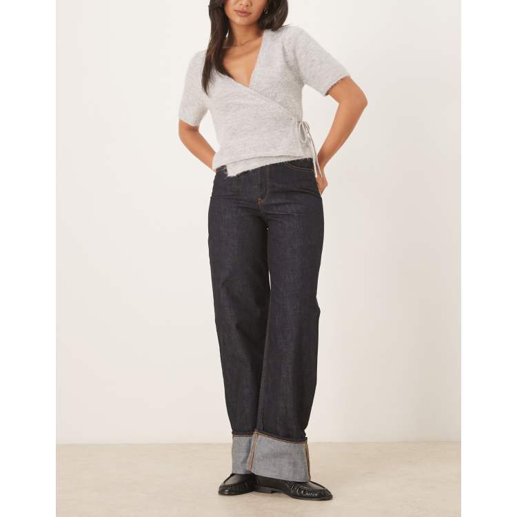 その他 OJ DENIM 34 BLACK JJXX Tokyo wide leg jeans with fold up detail in dark denim