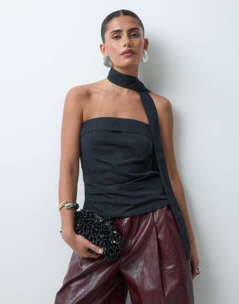 JJXX top a fascia arricciato con dettaglio foulard nero - view 1
