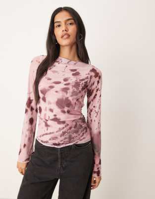 JJXX - Top à manches longues en tulle imprimé - Rose