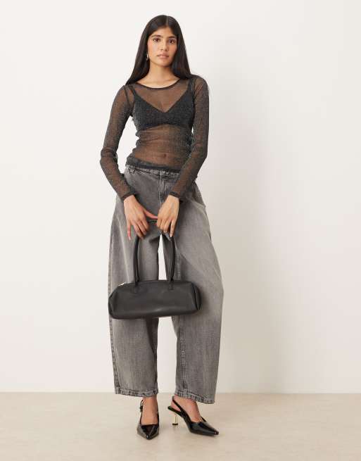 JJXX - Top a maniche lunghe in rete glitterata nero, 2 di 4
