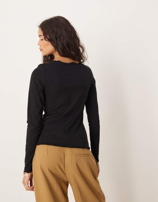 JJXX - Top a maniche lunghe nero con bordi smerlati, 4 di 4