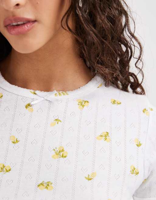 JJXX - Top aderente traforato bianco con stampa di limoni, 3 di 4