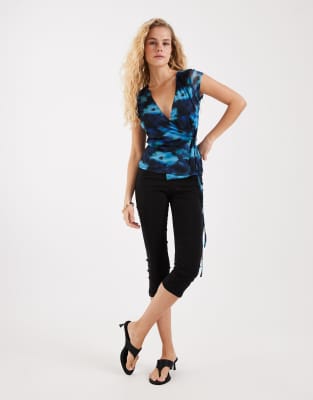 Top cache-caur en tulle à imprimé fleurs - Bleu 44