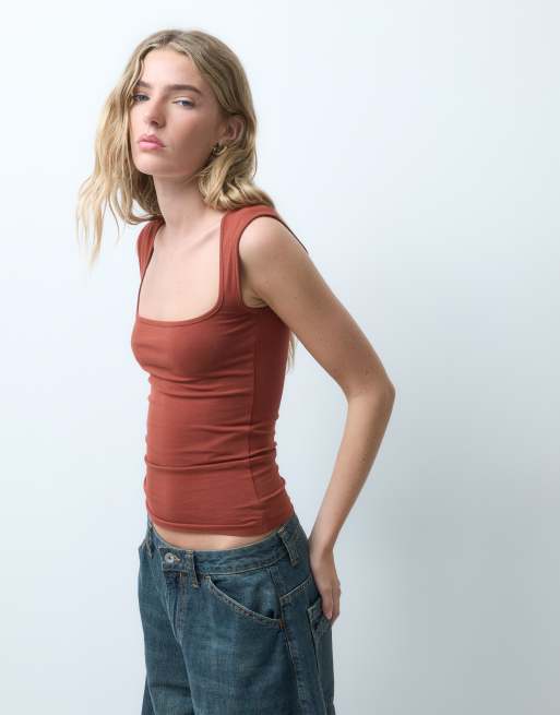 JJXX top con scollo quadrato color ruggine, 3 di 4