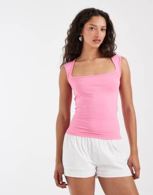 Top doux à encolure carrée - Rose bonbon 38