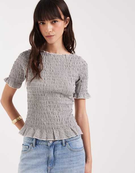 JJXX - Top froncé à carreaux vichy - Blanc et noir - view 1