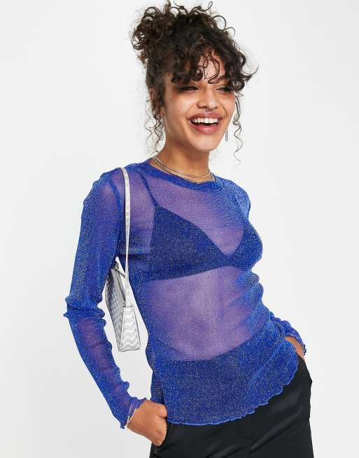 JJXX - Top glitterato in rete blu acceso