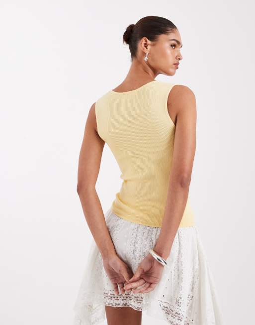 JJXX - Top in maglia giallo burro con scollo squadrato , 2 di 4