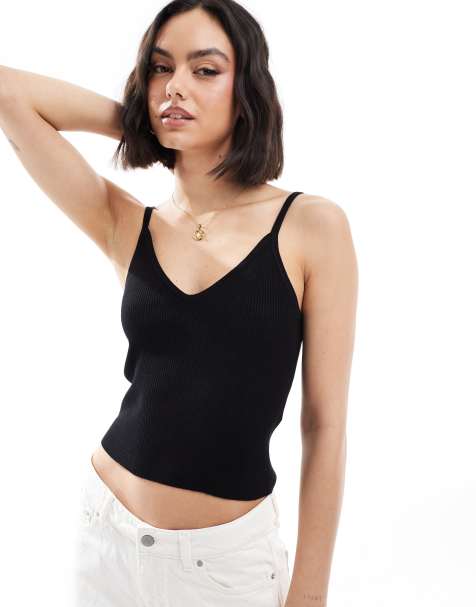 JJXX - Top in maglia nero a coste con spalline sottili - view 1