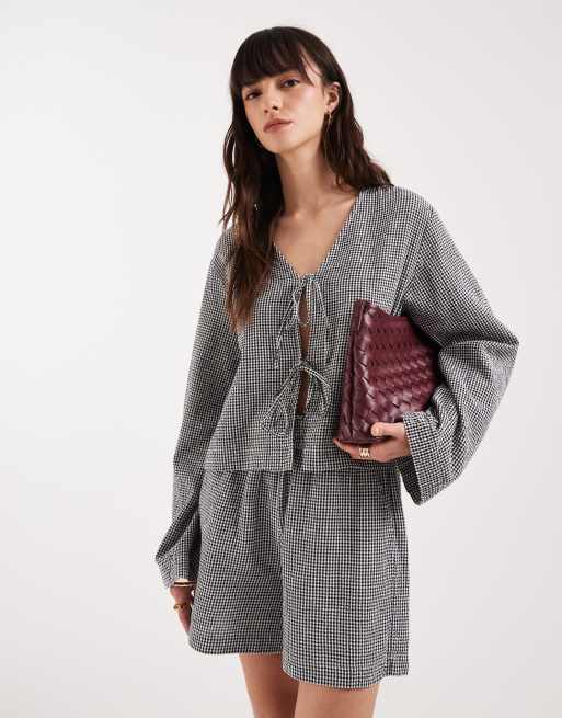 JJXX - Co-ord set van seersucker short met gingham ruit in zwart en wit, 2 van 5