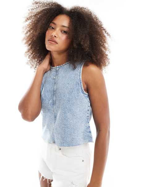 JJXX - Top senza maniche in denim lavaggio azzurro - view 1