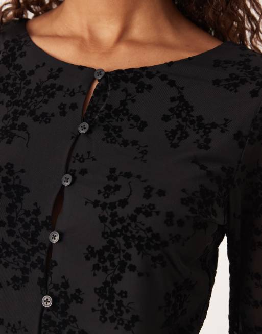 JJXX - Top transparent boutonné avec détails en velours - Noir, 2 de 4