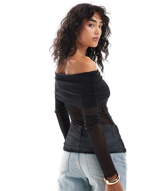 JJXX - Top van mesh met blote schouders in zwart, 4 van 4