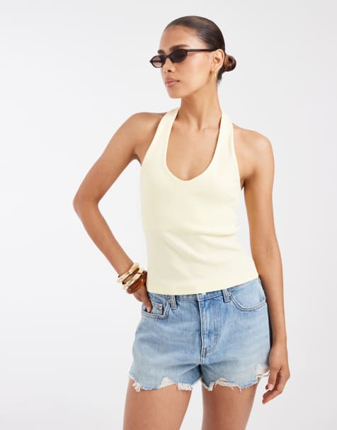 JJXX top z dekoltem typu halter w pastelowym żółtym - view 1