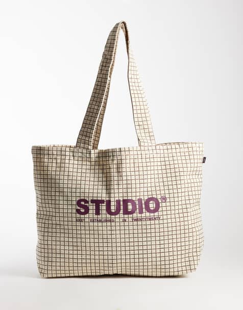 JJXX torba typu tote w kratę z logo w kolorze kremowym - view 1