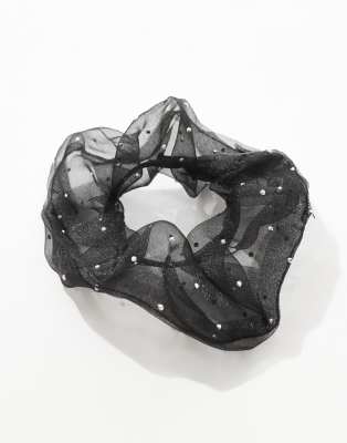 JJXX - Transparenter Scrunchie-Haargummi in Schwarz mit Strassverzierung