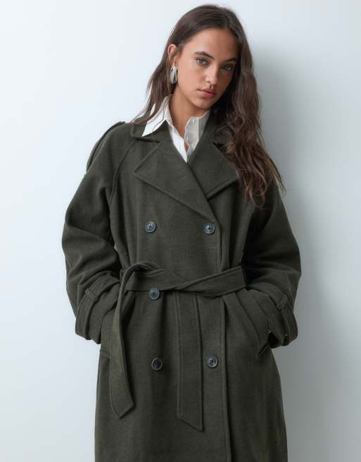 JJXX - Trenchcoat met wol-look in kaki, 3 van 5
