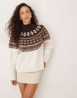 Jjxx Turtle Neck Knit Sweater With Fairisle Print In Multi