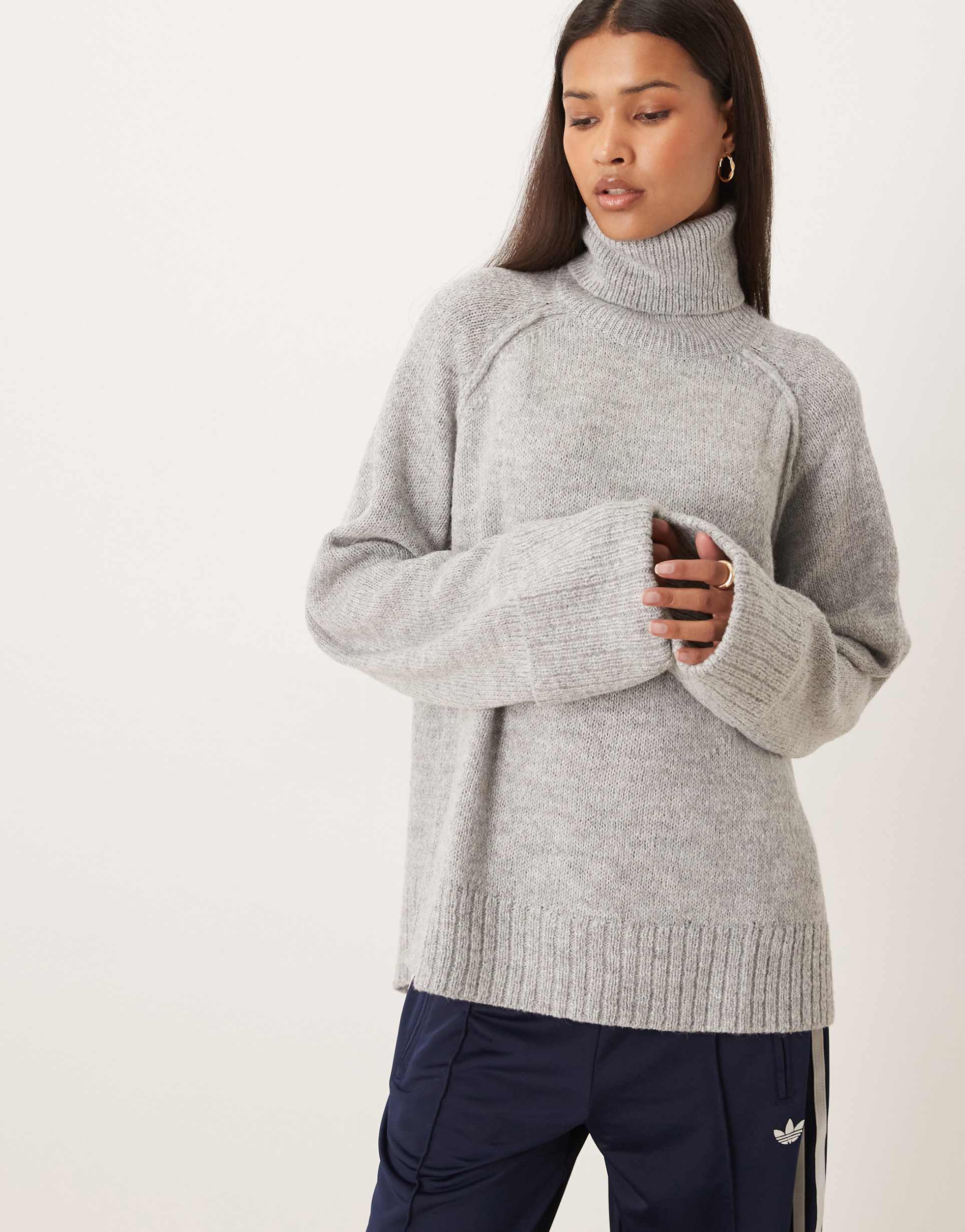 jjxx turtle neck sweater with cuffs in heather gray