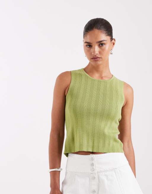 JJXX twist back knit top in avocado green, 2 of 4