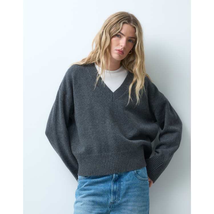 JJXX v-neck knitted sweater in dark gray | ASOS