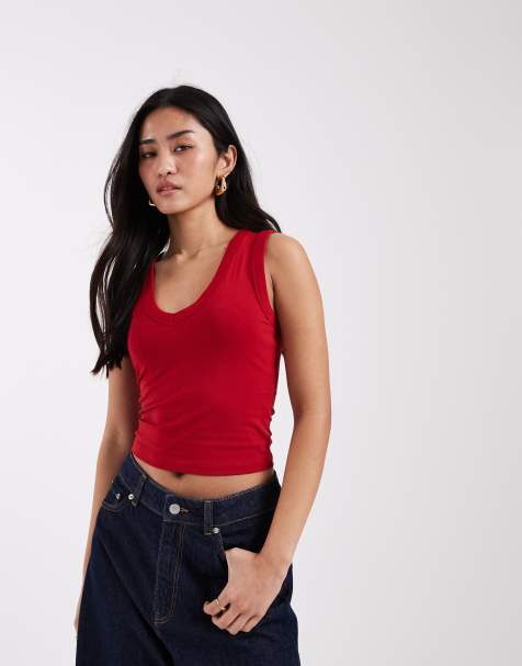 JJXX v-neck tank top in red - view 1