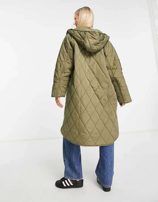 JJXX - Vatteret longline-frakke med hætte i kaki, 2 af 4