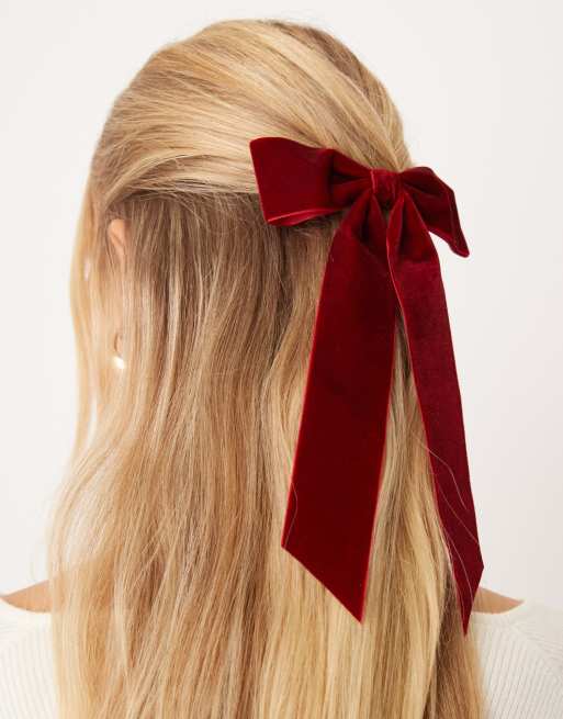 JJXX velvet hair bow in burgundy, 3 of 3