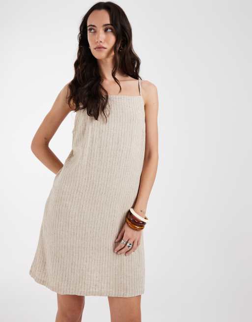 JJXX - Vestido corto beis de mezcla de lino, 2 de 4