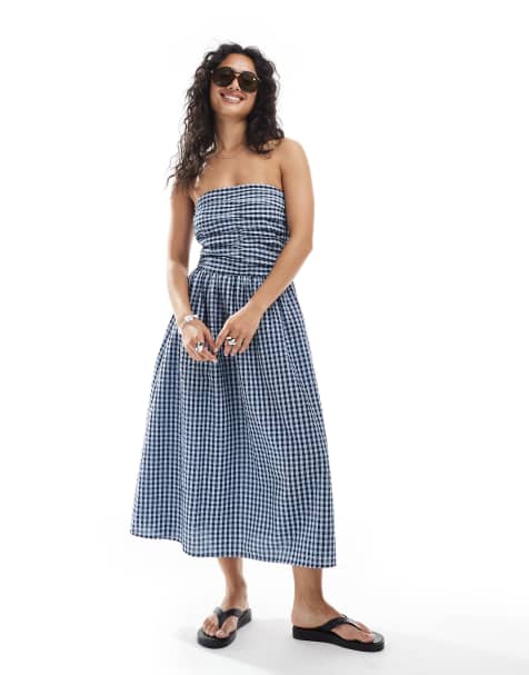 JJXX - Vestito a fascia blu navy a quadretti - view 1