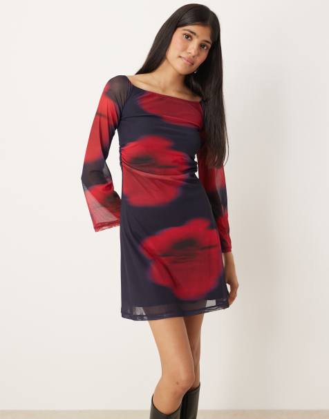 JJXX - Vestito a maniche lunghe in rete blu navy con stampa a fiori - view 1