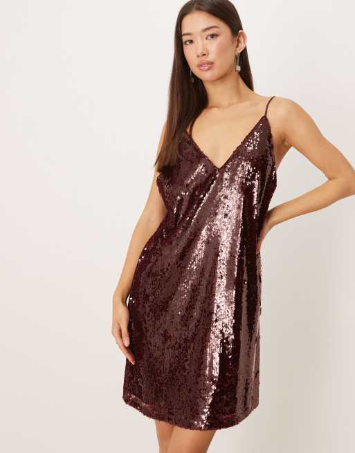 JJXX - Vestito corto color bordeaux con paillettes , 2 di 4