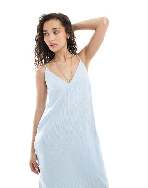 JJXX - Vestito lungo azzurro a righe con spalline sottili e scollo a V - view 1