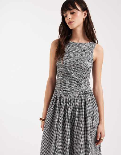 JJXX - Vestito midi in seersucker nero a quadri, 2 di 4
