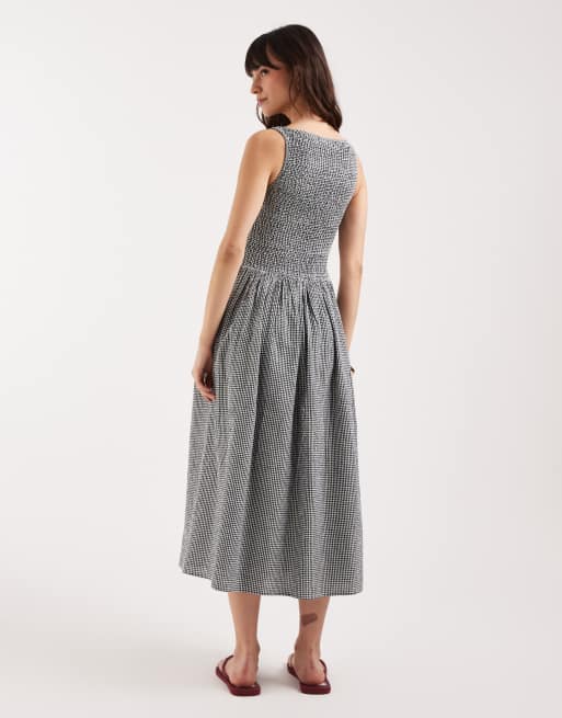 JJXX - Vestito midi in seersucker nero a quadri, 3 di 4
