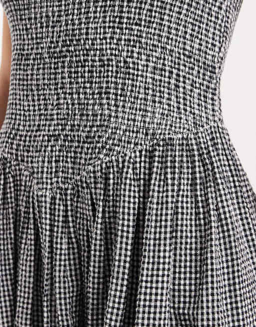 JJXX - Vestito midi in seersucker nero a quadri, 4 di 4