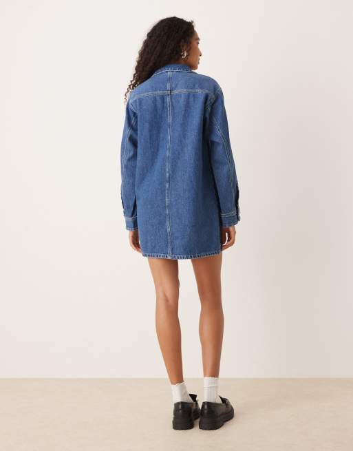 JJXX - Vestito oversize a maniche lunghe in denim lavaggio blu medio, 4 di 4