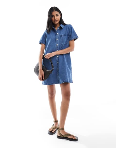 JJXX - Vestito squadrato di jeans color blu medio - view 1