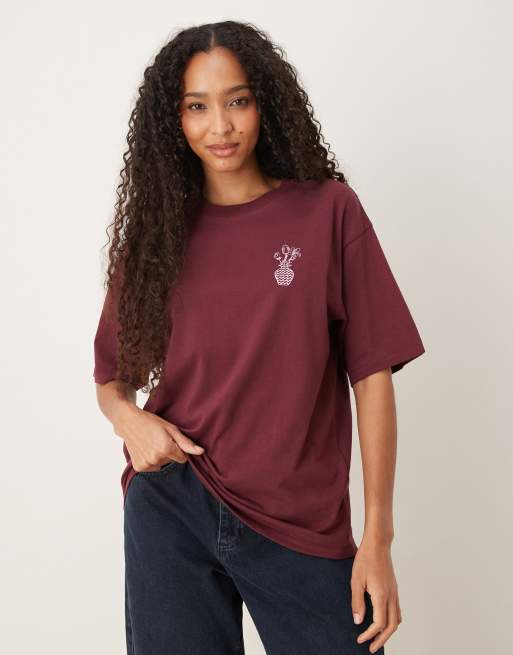 JJXX – Vinröd t-shirt i oversize med blomtryck på baksidan, 4 av 4