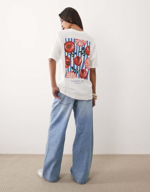 JJXX – Vit t-shirt i oversize med tomattryck baktill, 2 av 4